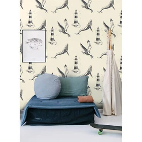 Sea vintage illustration Removable wallpaper black and yellow