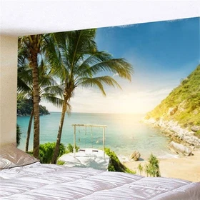 3D Balcony Terrace and Sea Wall Hanging Tapestry Bedspread Bedroom Backdrop Art