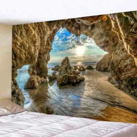 Large Beautiful Forest Tapestry Sea Cave Natural Scenery Wall Hanging Landscape