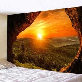 Large Beautiful Forest Tapestry Sea Cave Natural Scenery Wall Hanging Landscape