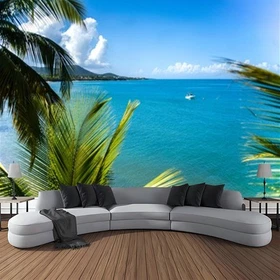 Large Blue Sea View Wall Hanging Holiday Village Tapestry Bedroom Backdrop Gifts