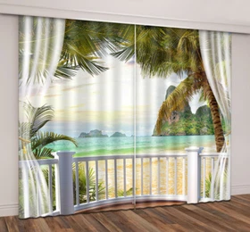 Tropical Sea Beach 3D Curtain Blockout Drapes Fabric Photo Printing Window Decor
