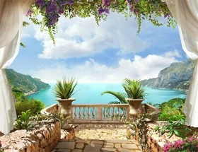 Vintage European Garden Flower Backdrop Sea Scenic Photo Background Studio Props