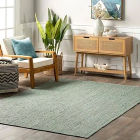 Rug Jute Square Sea Green Carpet Natural Hand Braided Farmhouse Modern Rustic