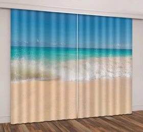 3D Curtain Blockout Drapes Fabric Window Decor Blue Sea Beach Photo Printing