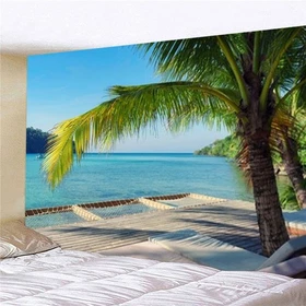 3D Pavilion Beach Sea View Wall Hanging Wall Art Tapestry Bedroom Backdrop