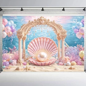 10x8ft Under The Sea Backdrop Ocean Princess Party Background for Photography
