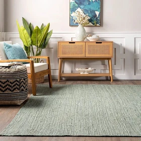 Rug Carpet Jute Sea Green Natural Handmade Braided Farmhouse Decor Rustic Modern