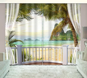 3D Blockout Curtain Sea Island Tropical Tree Drapes Fabric Window Photo Printing