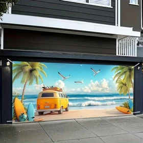 Beach Camper Van Sea Wave Garage Door Cover Door Banner Garden Yard Decor