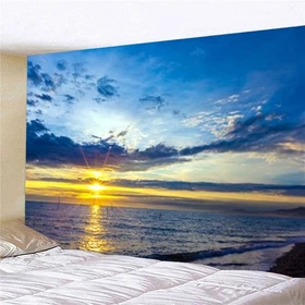 3D Sunrise at Sea Level Wall Hanging Tapestry Bedspread Bedroom Backdrop