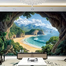 3D Sea Cave Mountain Range Tapestry Wall Hanging Bedspread Home Studio Backdrop