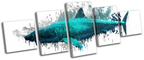 Shark Sea Abstract Paint Animals MULTI CANVAS WALL ART Picture Print