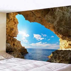 Large Beautiful Forest Tapestry Sea Cave Natural Scenery Wall Hanging Landscape