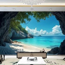 Large Cave Sea White Clouds Tapestry Wall Hanging Backdrop Background Cloth Gift