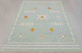 Sea Green Inspired Bohemian Soft Wool Moroccan Rug Hand Woven Bohemian Decor