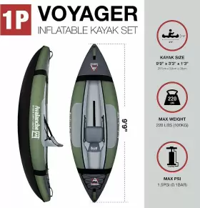 AVA-YAK1PGRN AVALANCHE Voyager Inflatable Kayak Set Pump Fin #2