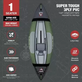 AVA-YAK1PGRN AVALANCHE Voyager Inflatable Kayak Set Pump Fin #3