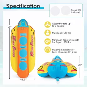 US-2HCST01999 COSTWAY Inflatable Banana Boat Eva Padded Seats #2