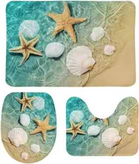 SE330K-PRO SEA EAGLE Bathroom Rug Set Starfish Seashell Beach