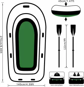 GREEN-1-2 YOCALO Inflatable Boat Kayak Fishing Kids Raft Oars #3