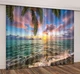 3D Sea Sunrise Tropical Palm Beach Blockout Fabric Print Drapes Window Curtains