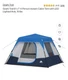 Ozark Trail Instant Cabin Tent 4-Person LED Hub 8x7 Blue Gray White